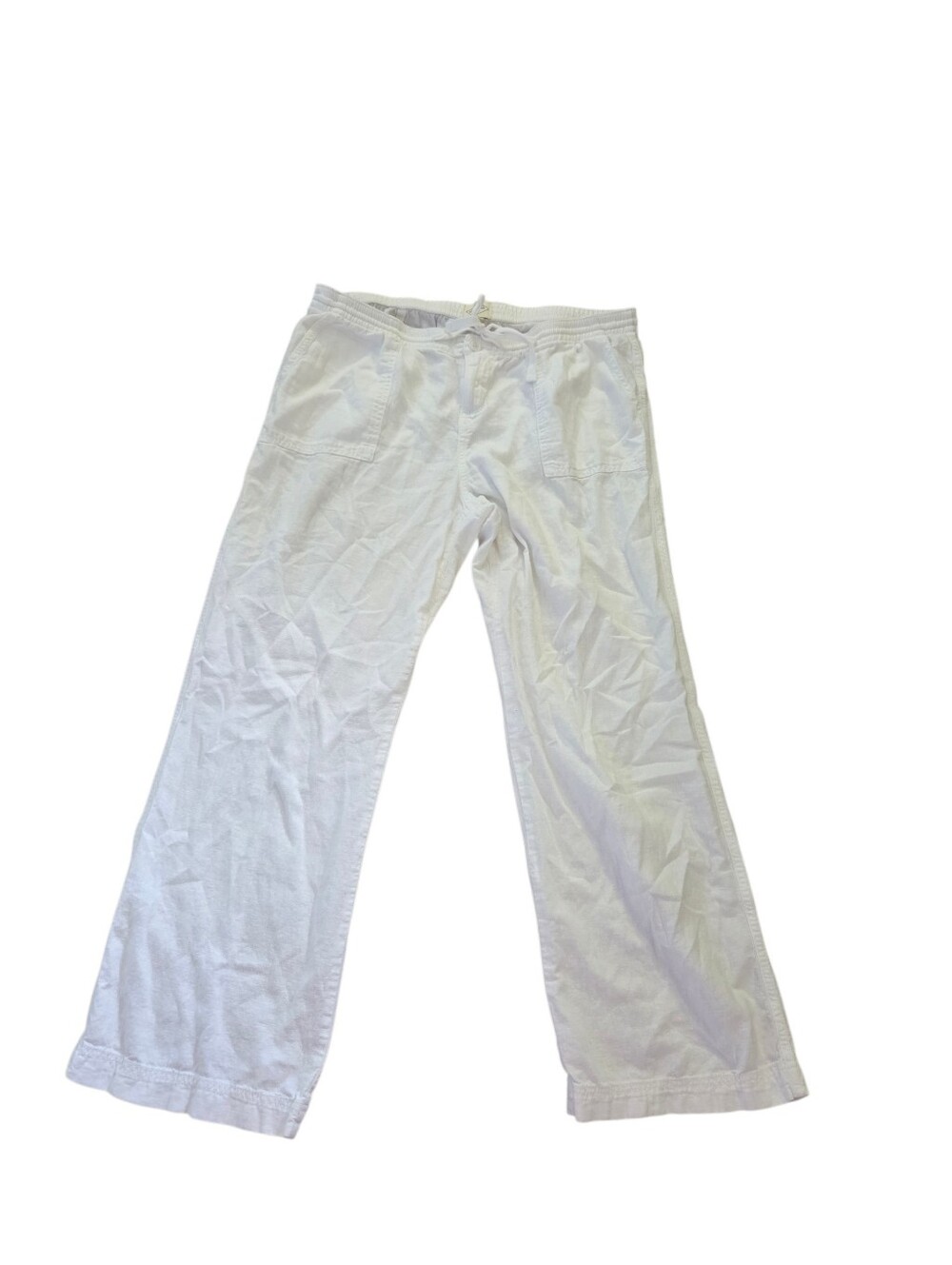 St John's Bay White part linen high waist, wide leg pants, L. EUC.
